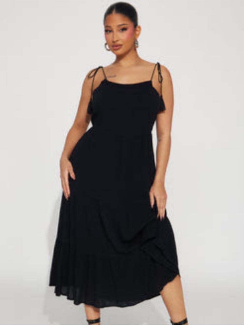 Fashion Nova (3X) Black Tie-Shoulder Midi Dress